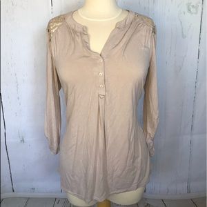 Boho Crochet Beige 3/4 Sleeve Shirt